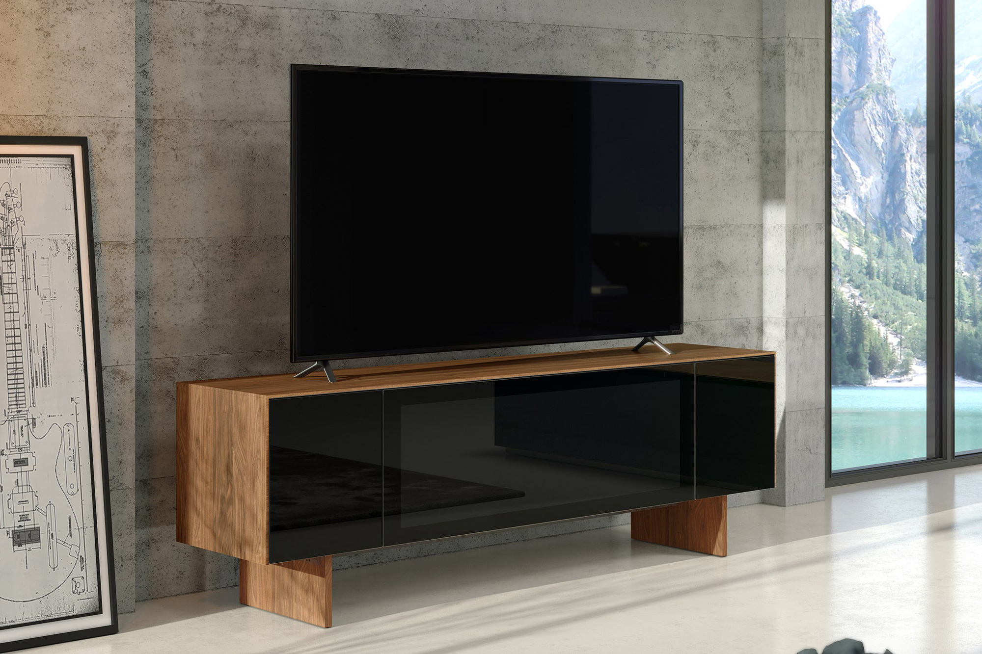 Bellini Monza TV Stand - Walnut/Black