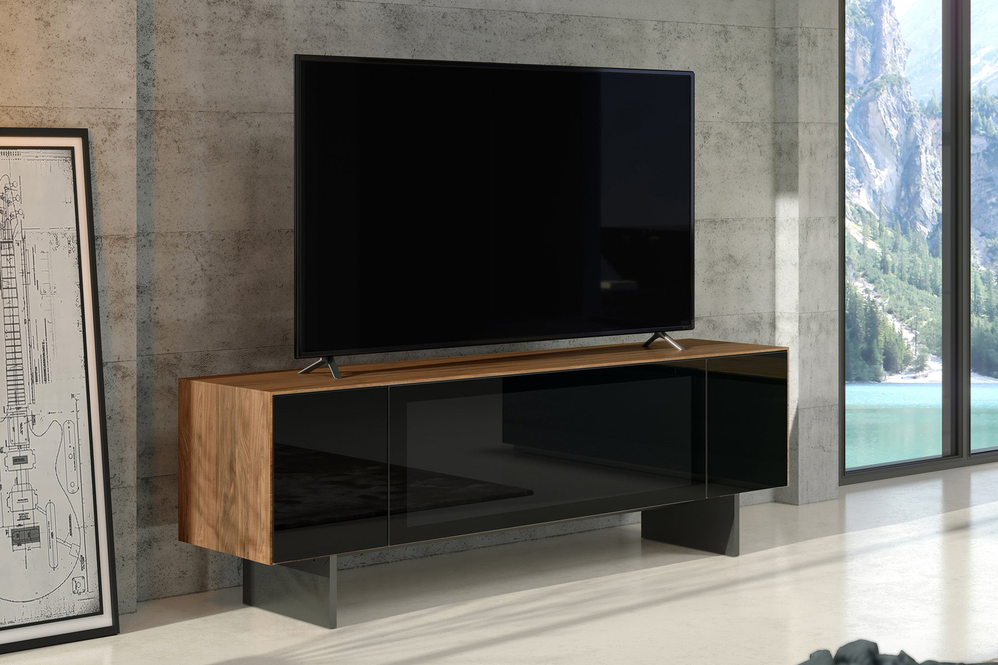 Bellini Monza TV Stand - Walnut/Black