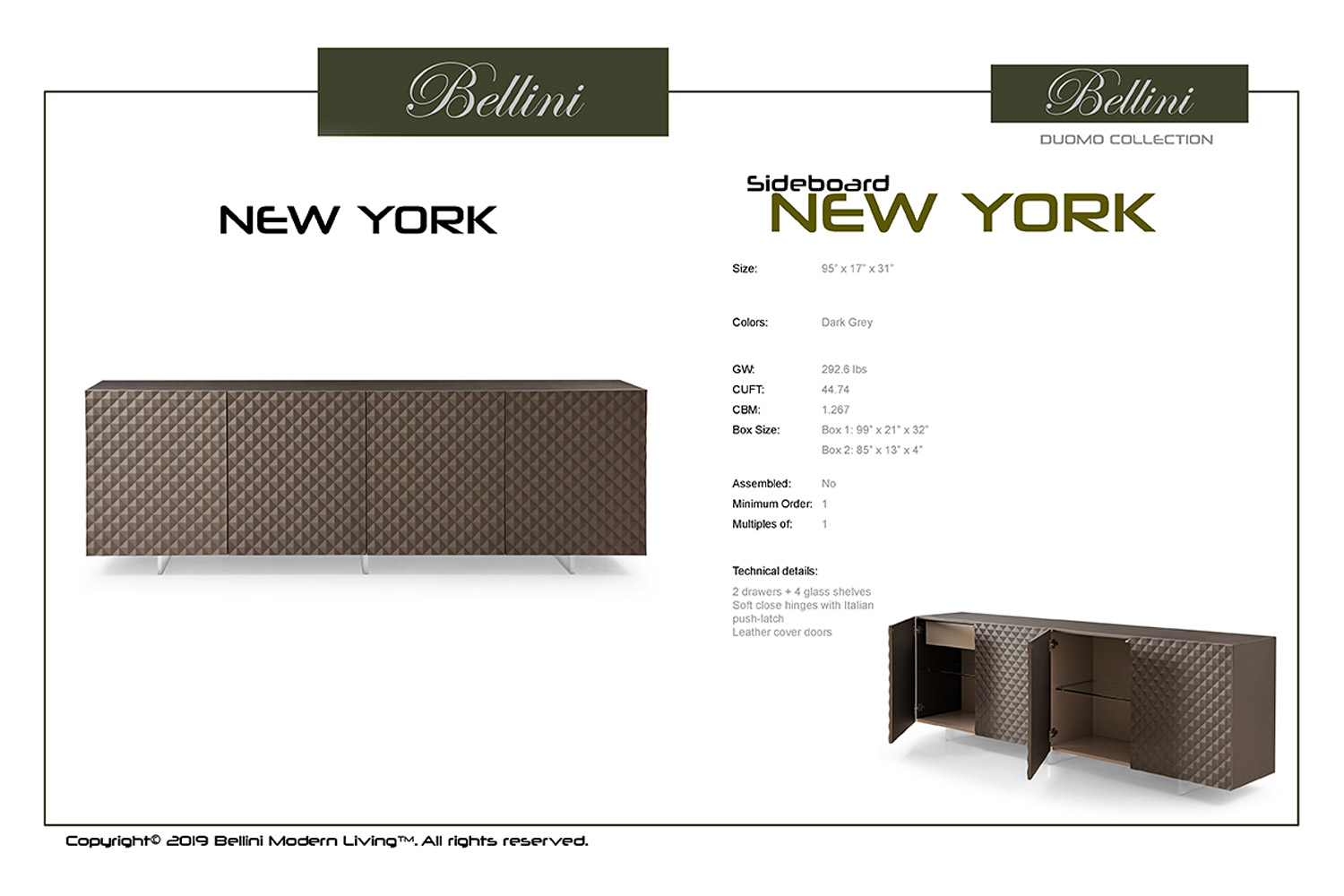 Bellini - New York Sideboard in Dark Gray