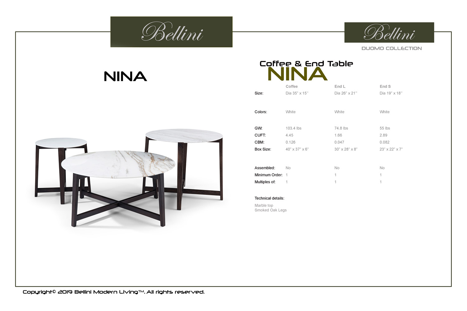 Bellini - Nina Coffee Table in White/Smoked Oak