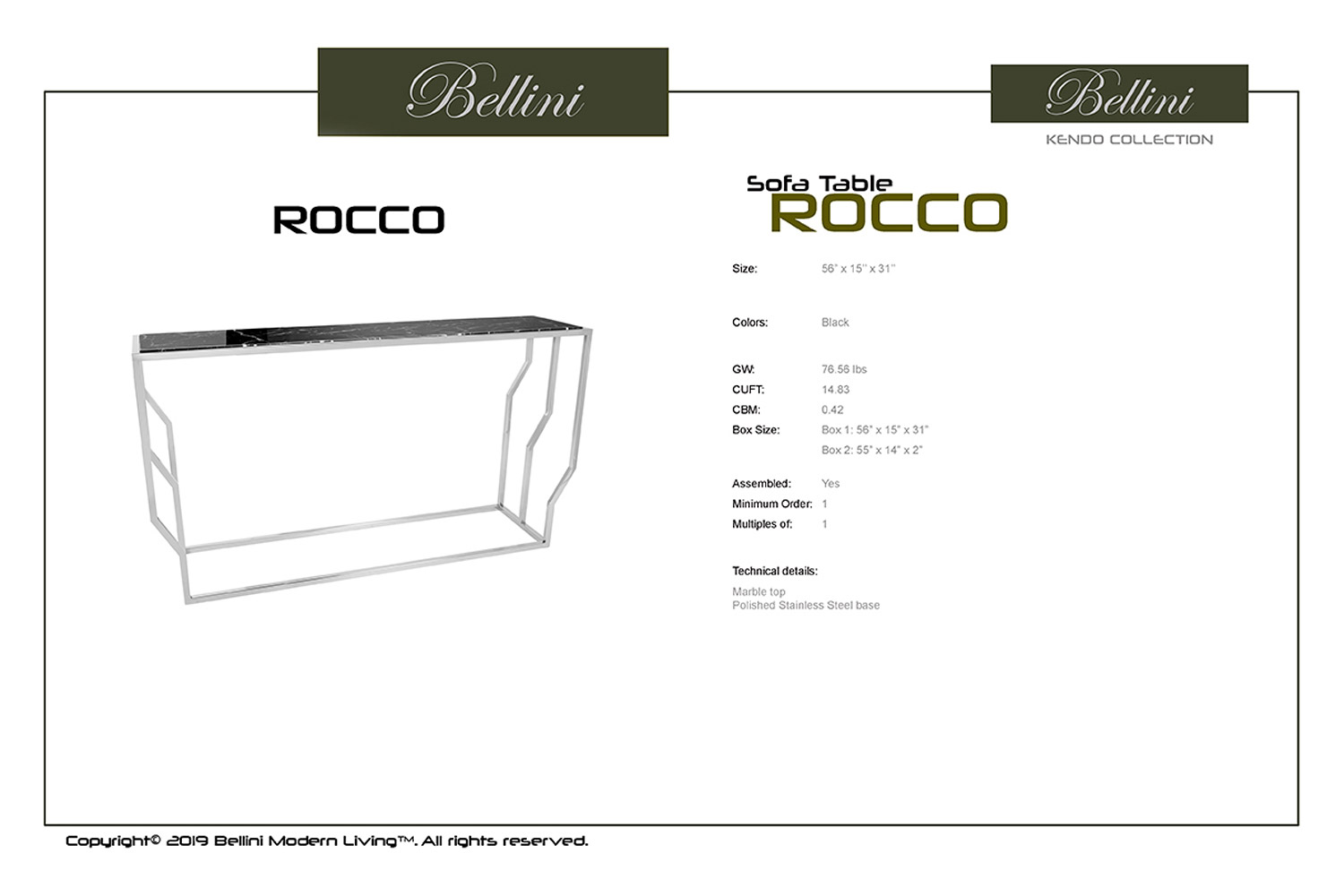 Bellini - Rocco Sofa Table in Black