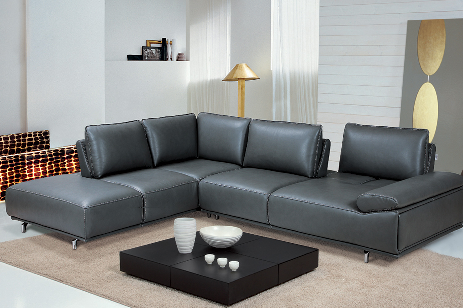 Bellini Roxanne Sectional with Adjustable Back and Arm Cushions - Dark Gray, Left Hand Facing