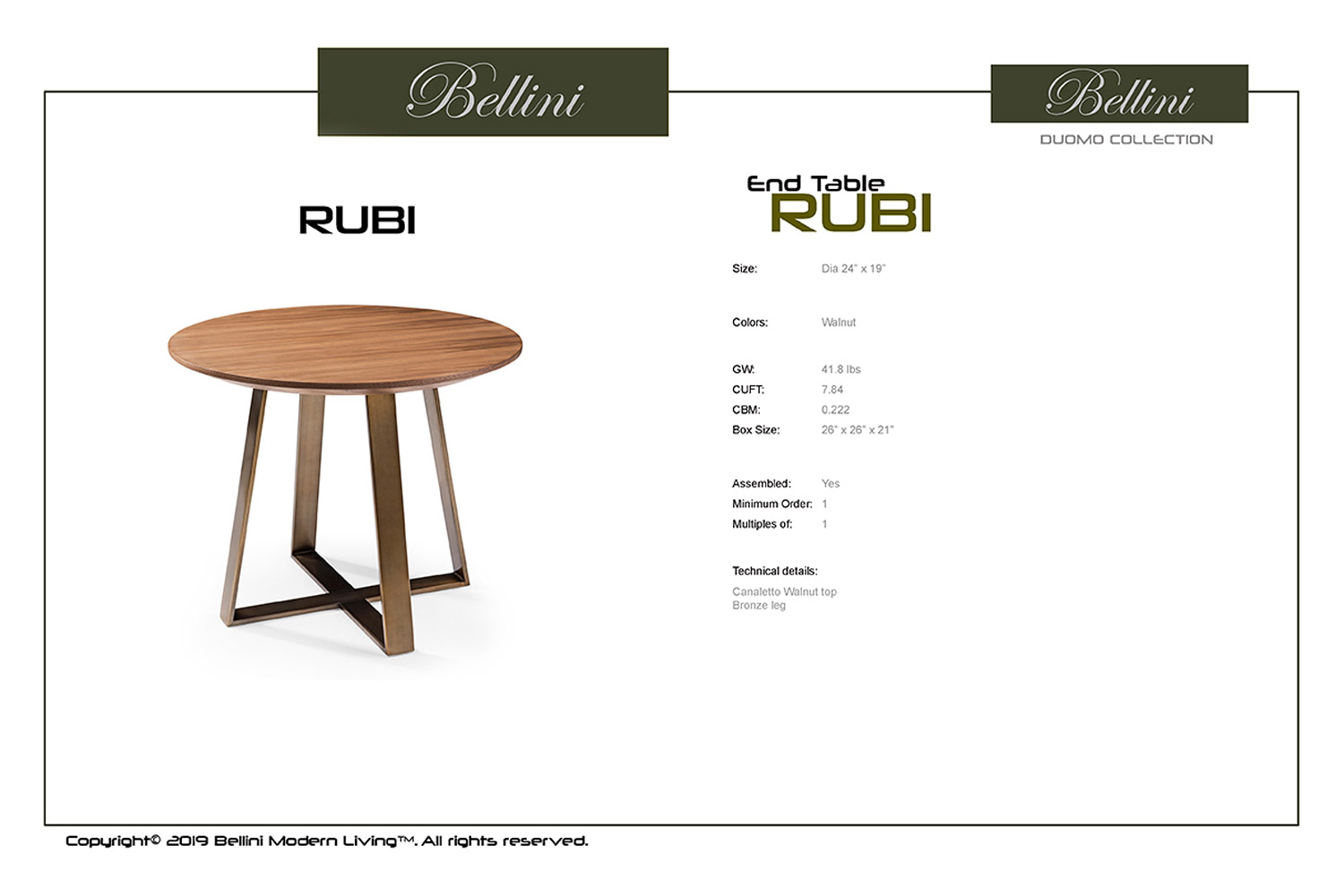 Bellini - Rubi End Table in Canaletto Walnut