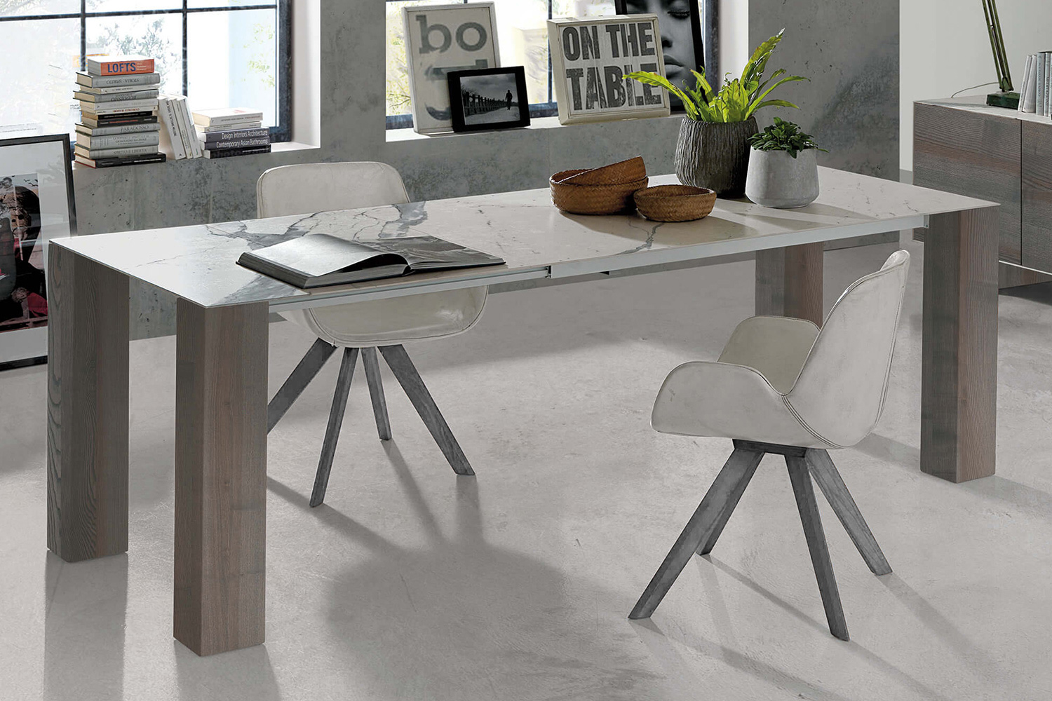 Bellini Thin Extension Dining Table - White/Gray