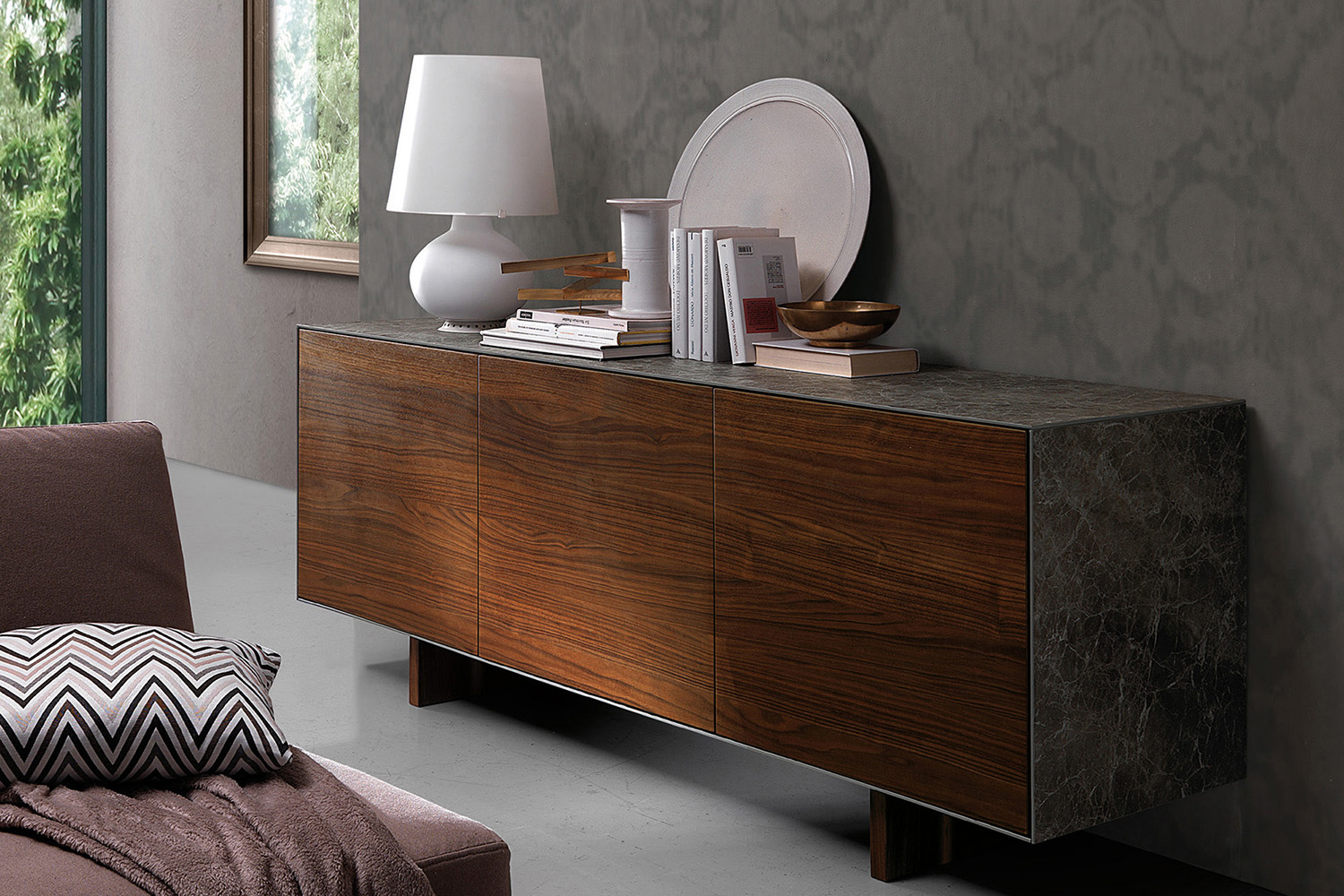 Bellini Thin Sideboard - Gray/Walnut