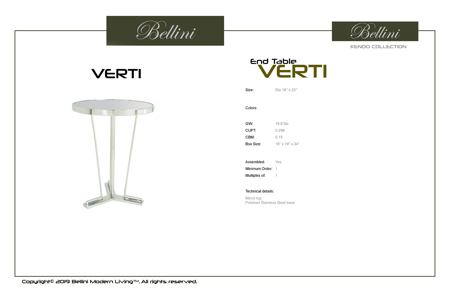 Bellini - Verti End Table in Silver