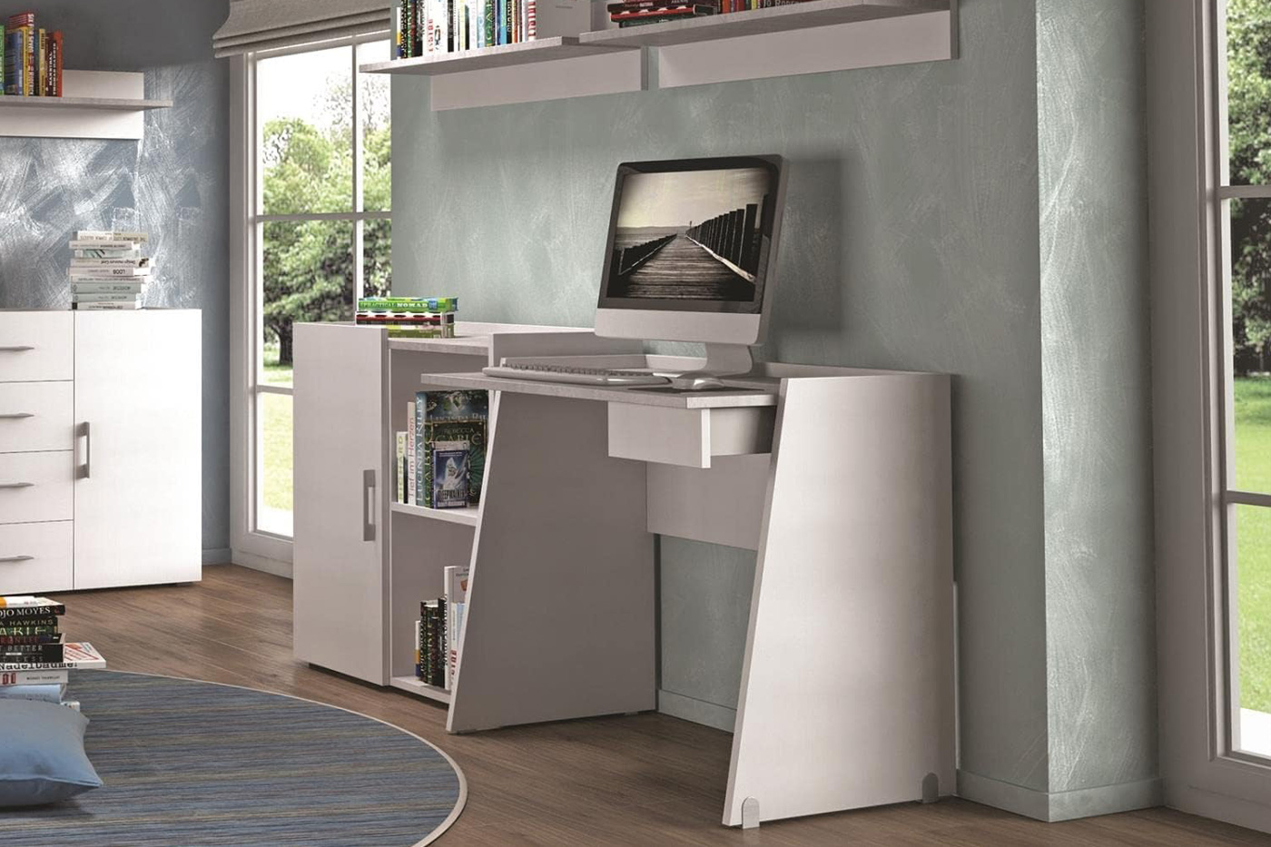 Casabianca - Marco Office Desk with Storage in Light Gray, MDF