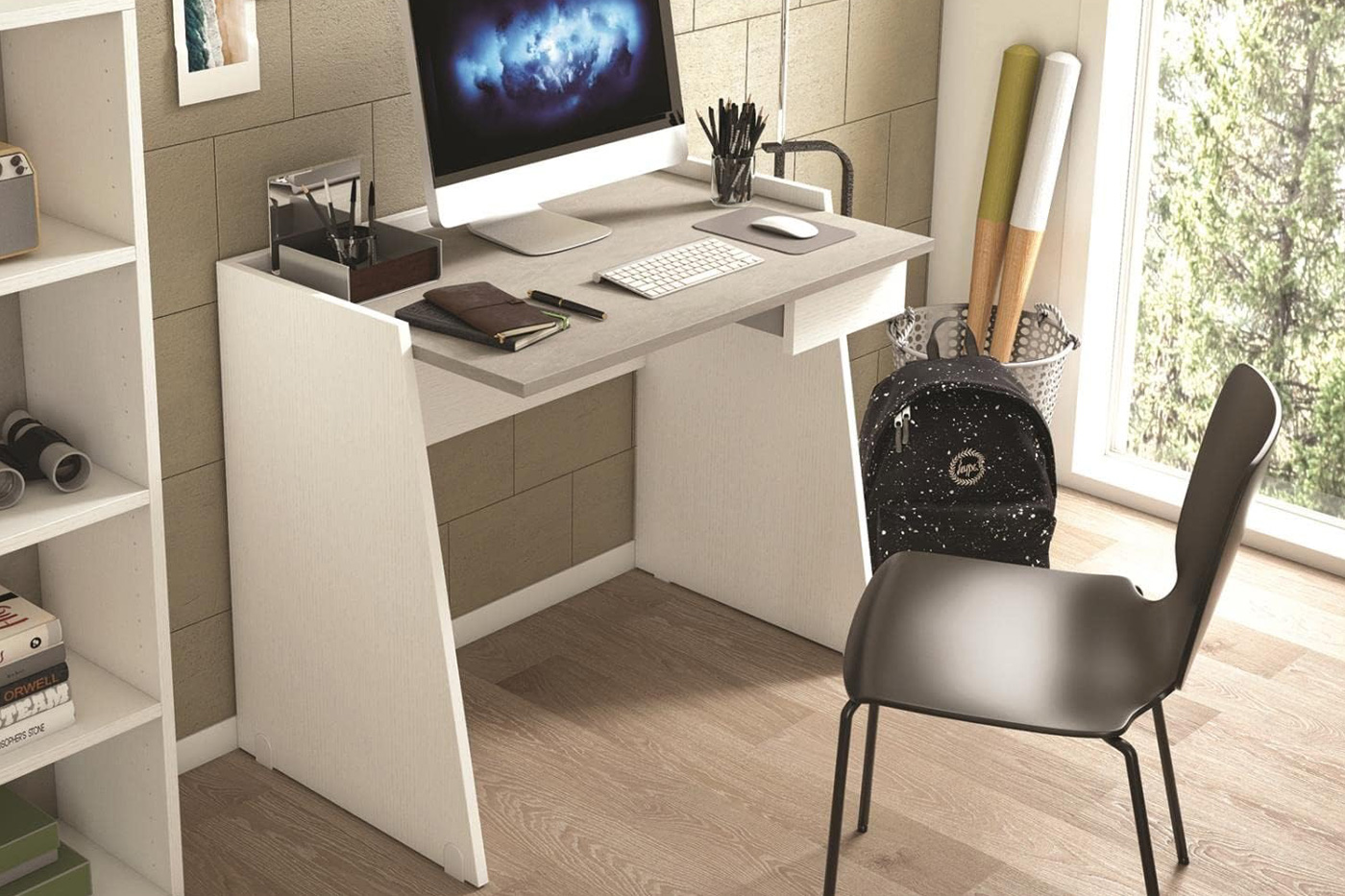 Casabianca - Marco Office Desk with Storage in Light Gray, MDF