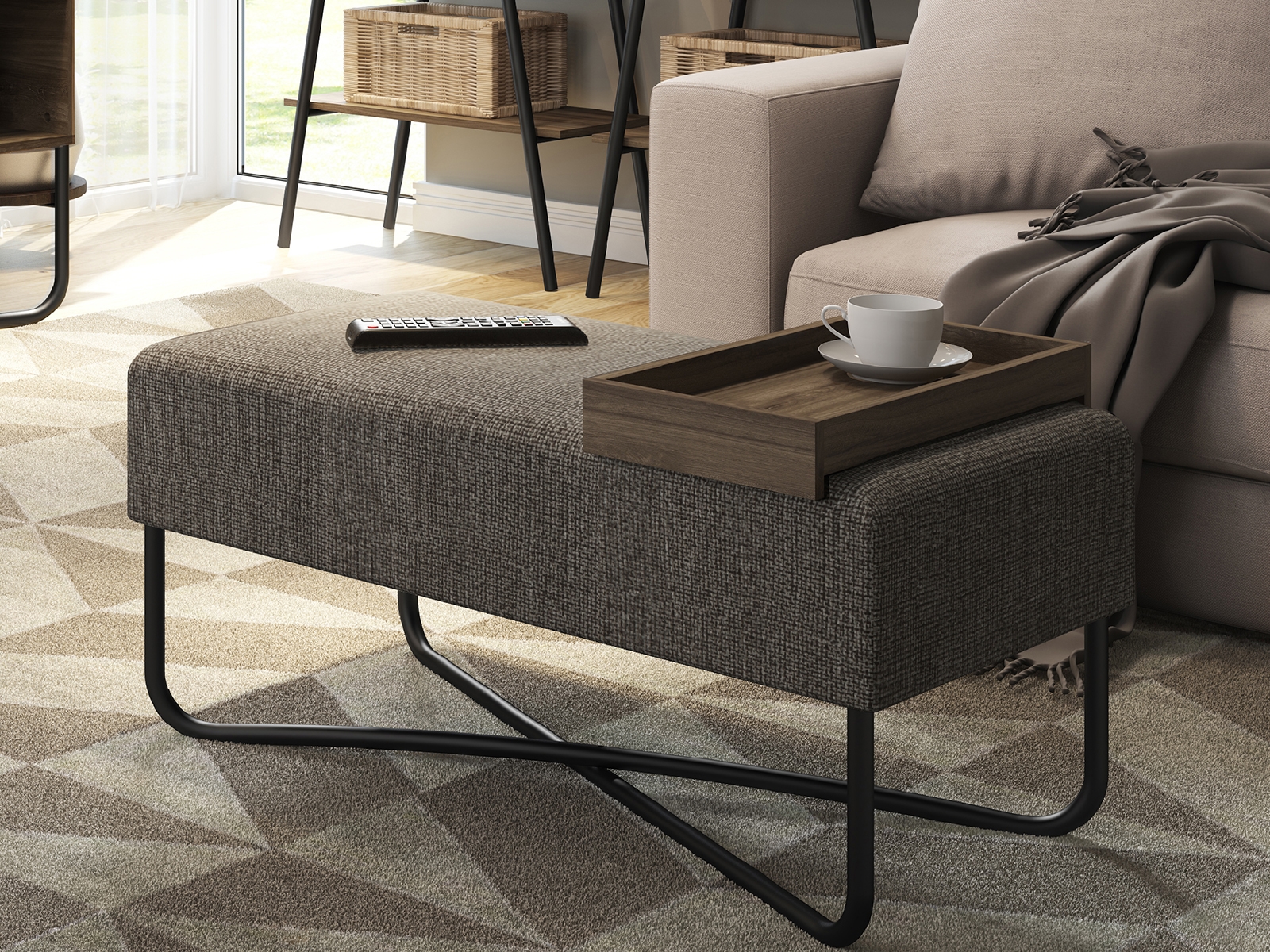 Casabianca Ace Bench - Mocha, Linen/Fabric