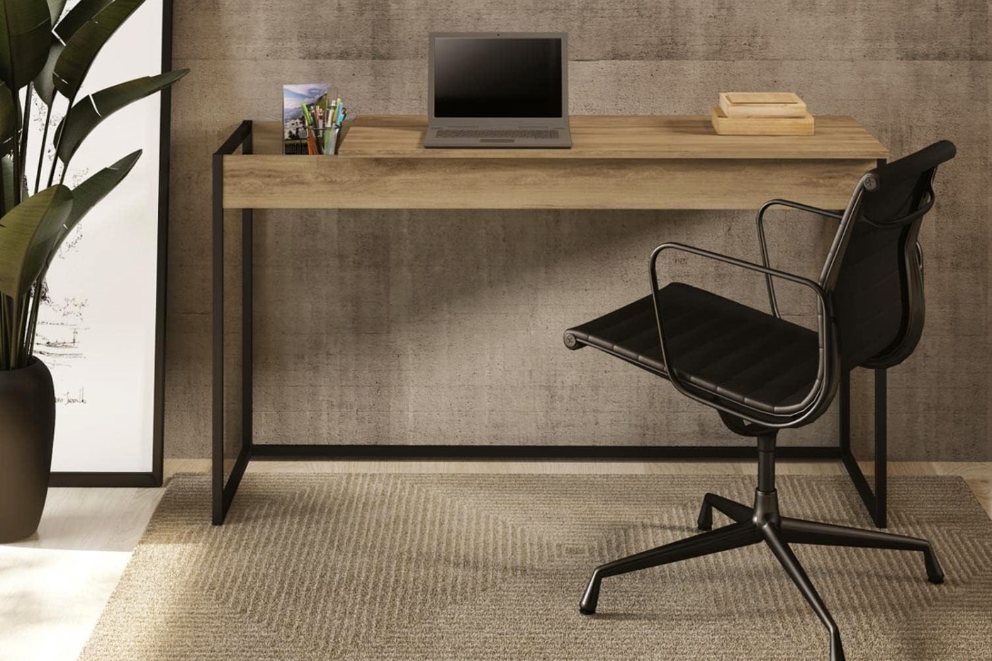 Casabianca Noa Office Desk with Storage - Oak, Chipboard