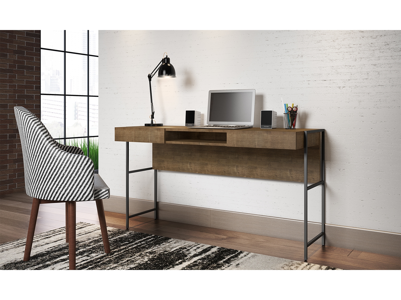 Casabianca Clark Executive Office Desk with Storage - Walnut, Chipboard