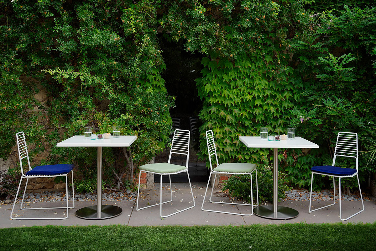 Casamania™ T1 Outdoor Bistrot Square Cafe Bar Table - White HPL Top and Steel Structure