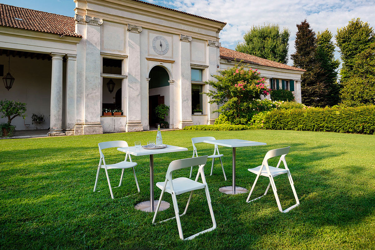 Casamania™ T1 Outdoor Bistrot Square Cafe Bar Table - White HPL Top and Steel Structure