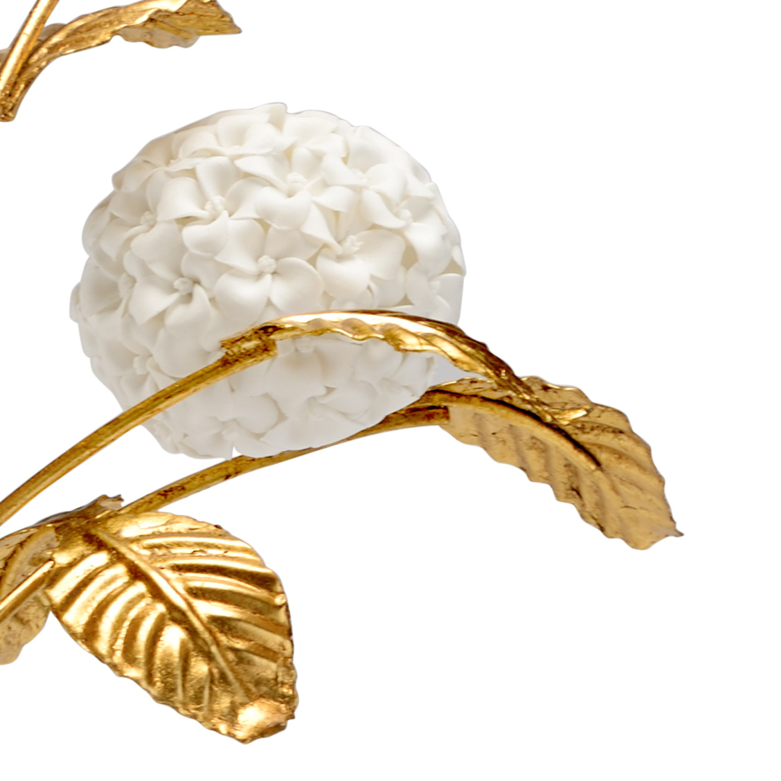 Chelsea House - Large Hydrangea On Stand in Antique Gold Leaf/White