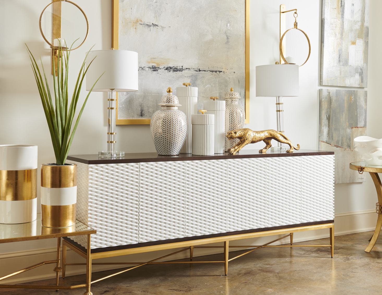 Chelsea House - Bamboo Canisters (S3) in White/Metallic Gold