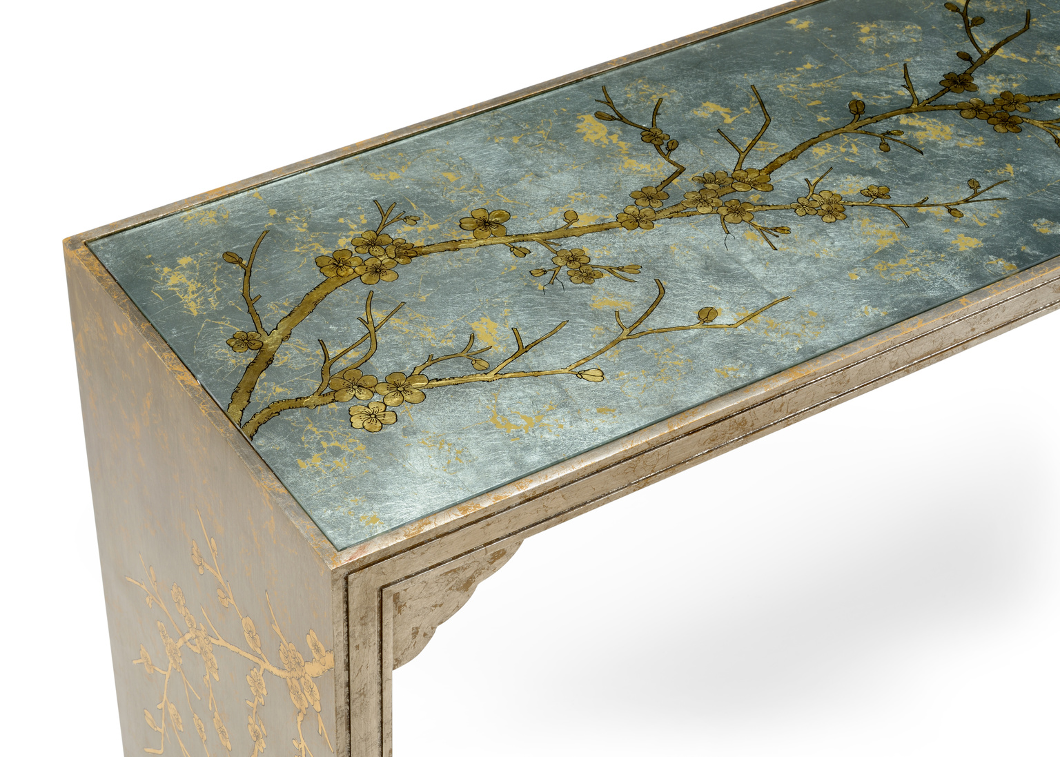 Chelsea House - Cherry Blossom Console in Antique Silver Leaf/Clear