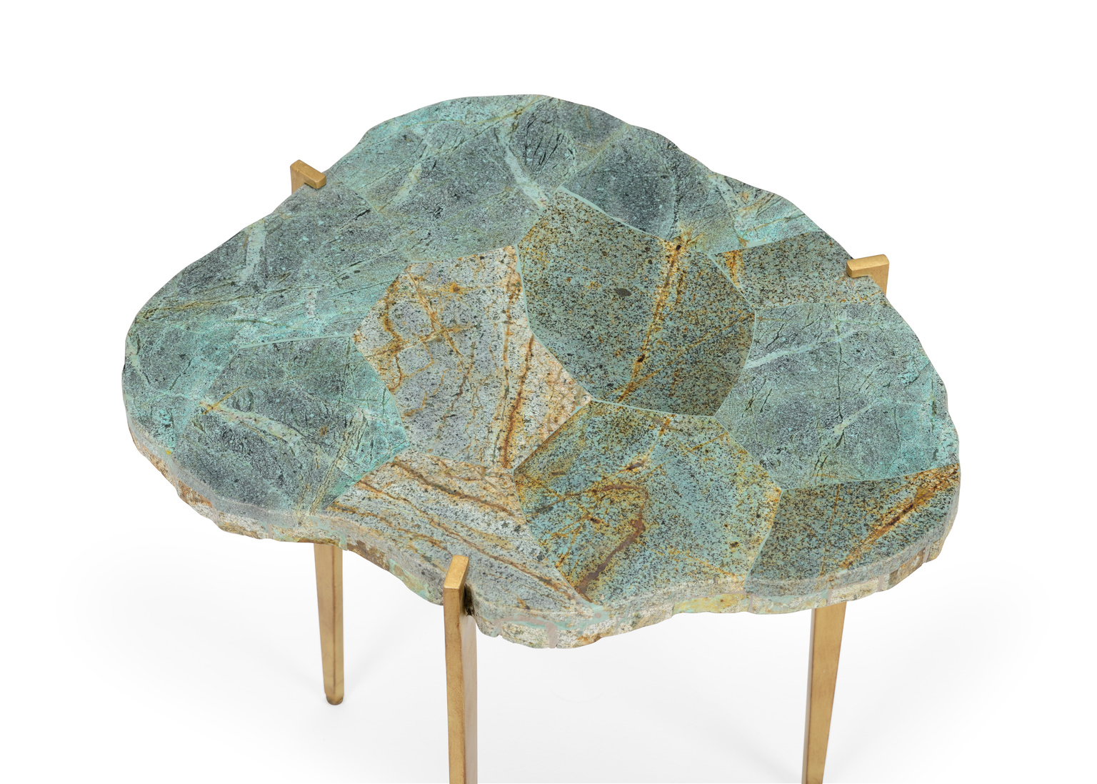 Chelsea House - Philippine Malachite Table in Antique Gold/Natural Green