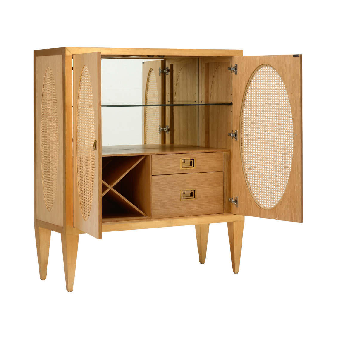 Chelsea House - Petite Caned Bar Cabinet in Oak/Antique Gold