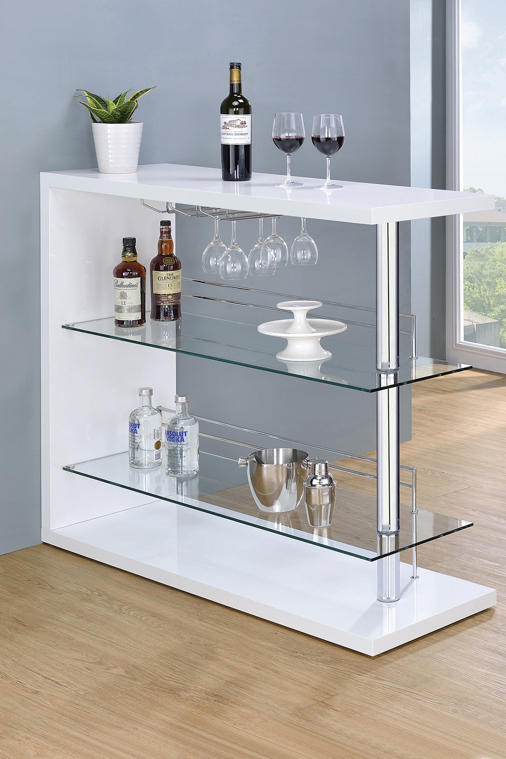 Coaster Rectangular 2-Shelf Bar Unit - Glossy White