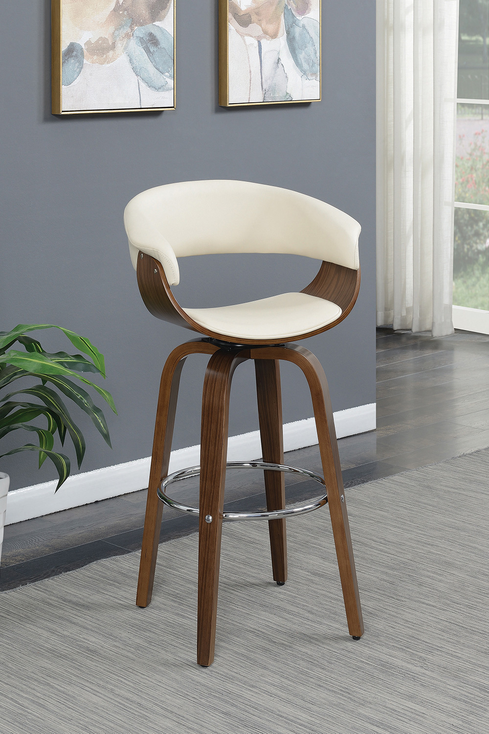 Coaster Upholstered Swivel Bar Stool - Walnut/Ecru