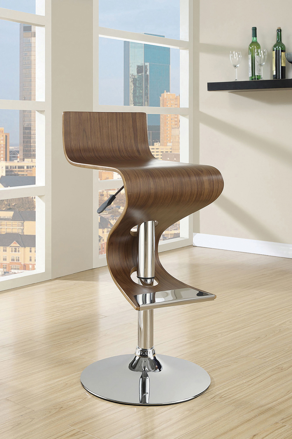 Coaster - Adjustable Bar Stool in Walnut/Chrome