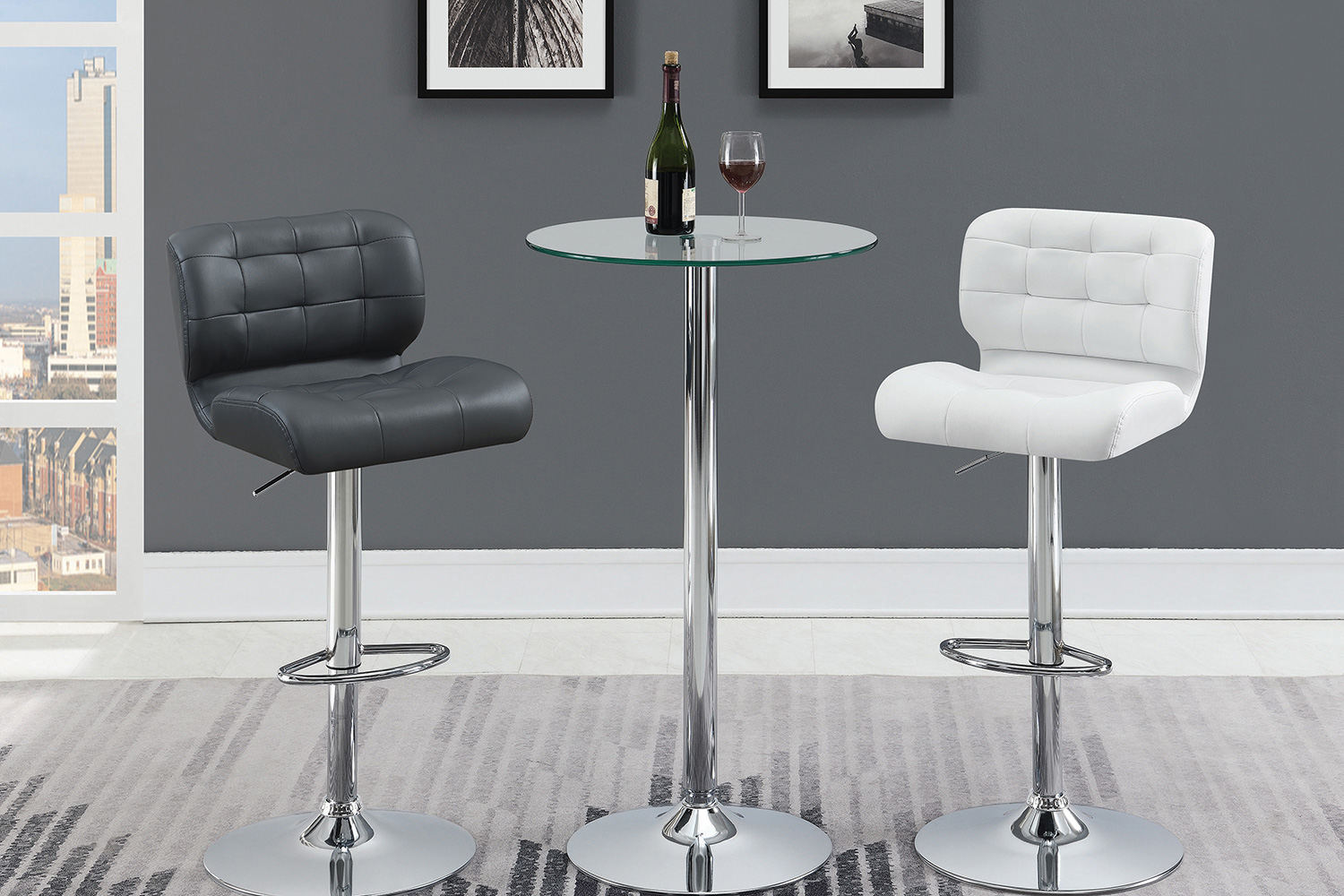 Coaster Upholstered Adjustable Bar Stools (Set Of 2) - Chrome/Gray