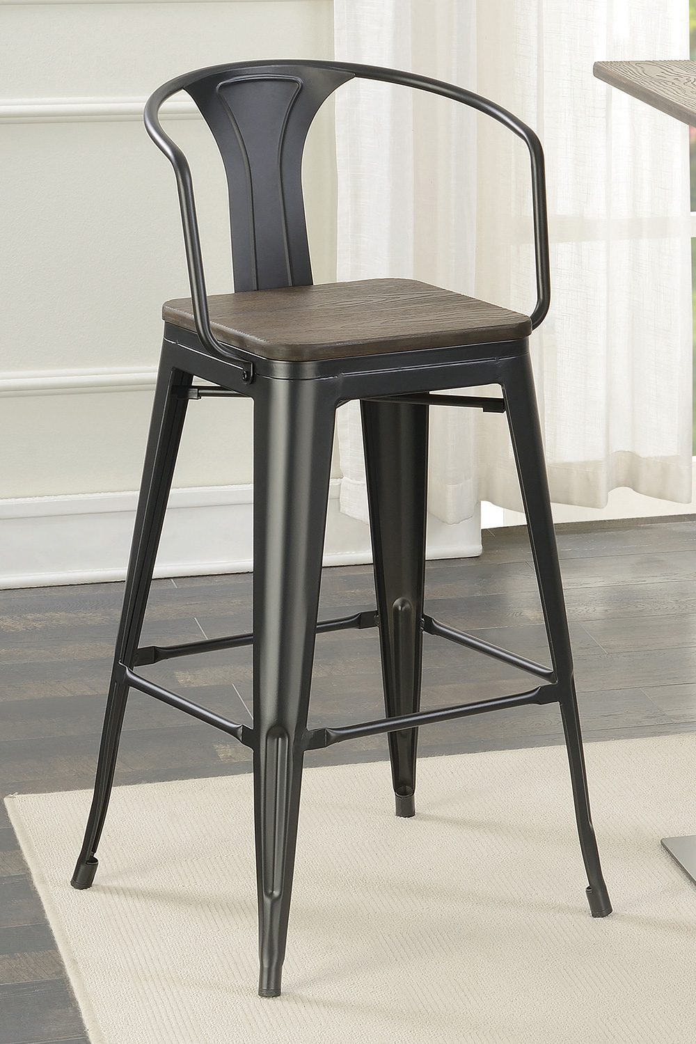 Coaster - Wooden Seat Bar Stools (Set Of 2) in Dark Elm/Matte Black