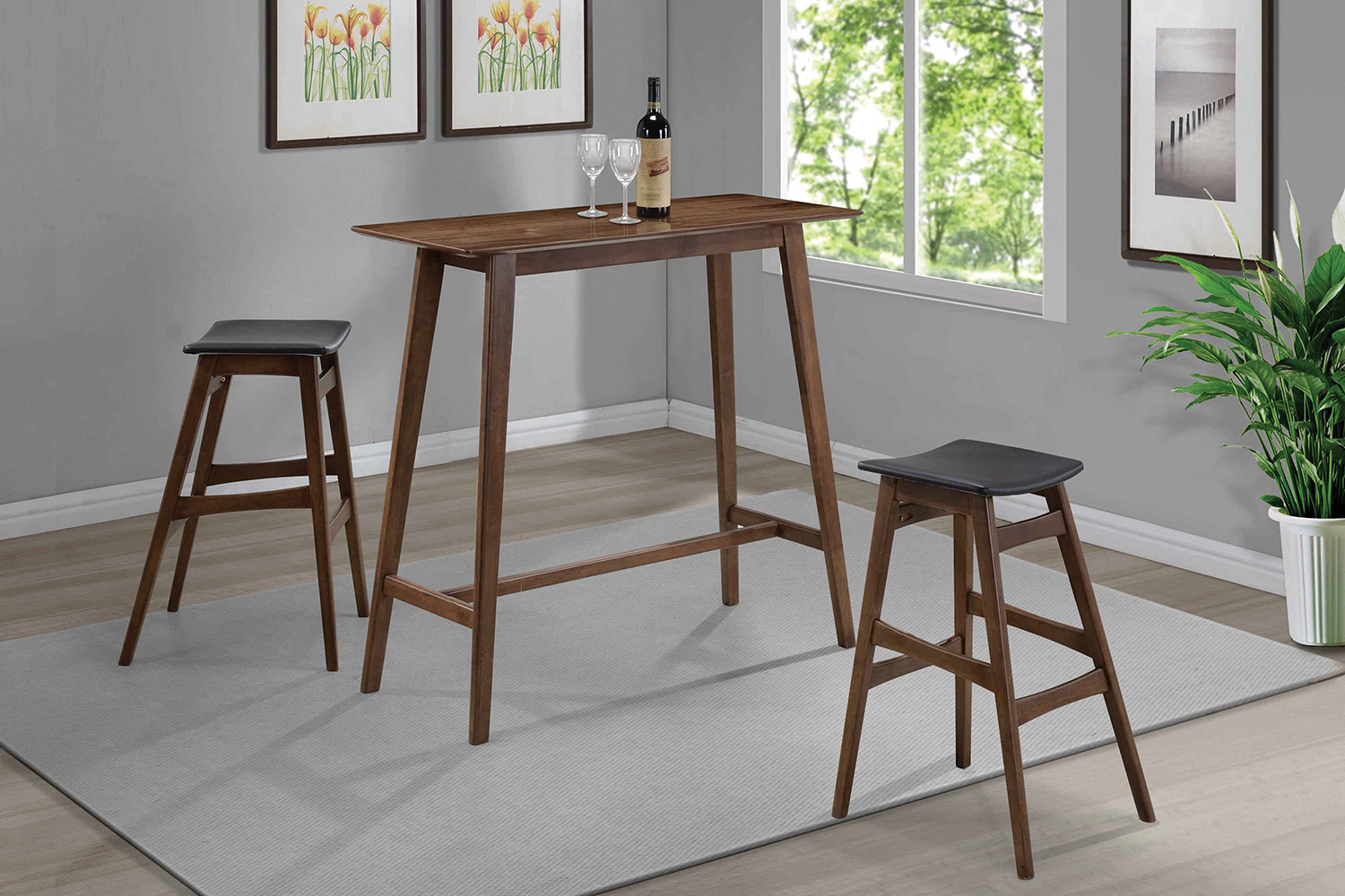 Coaster - Tapered Legs Bar Stools (Set Of 2) in Dark Gray/Walnut