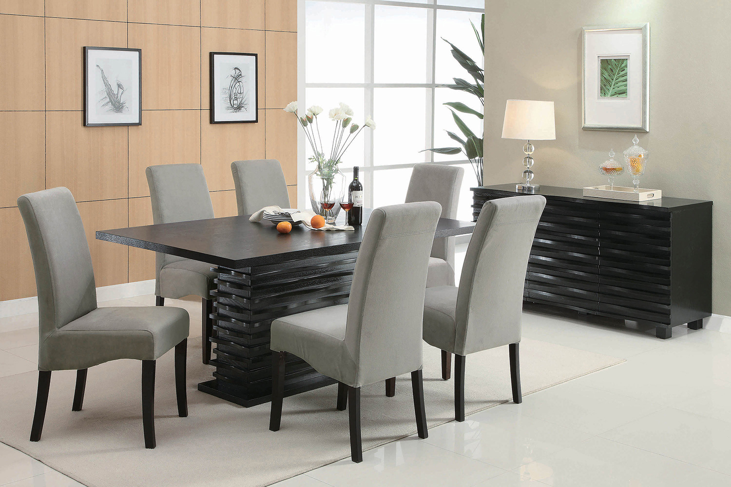 Coaster - Stanton Rectangle Pedestal Dining Table in Black