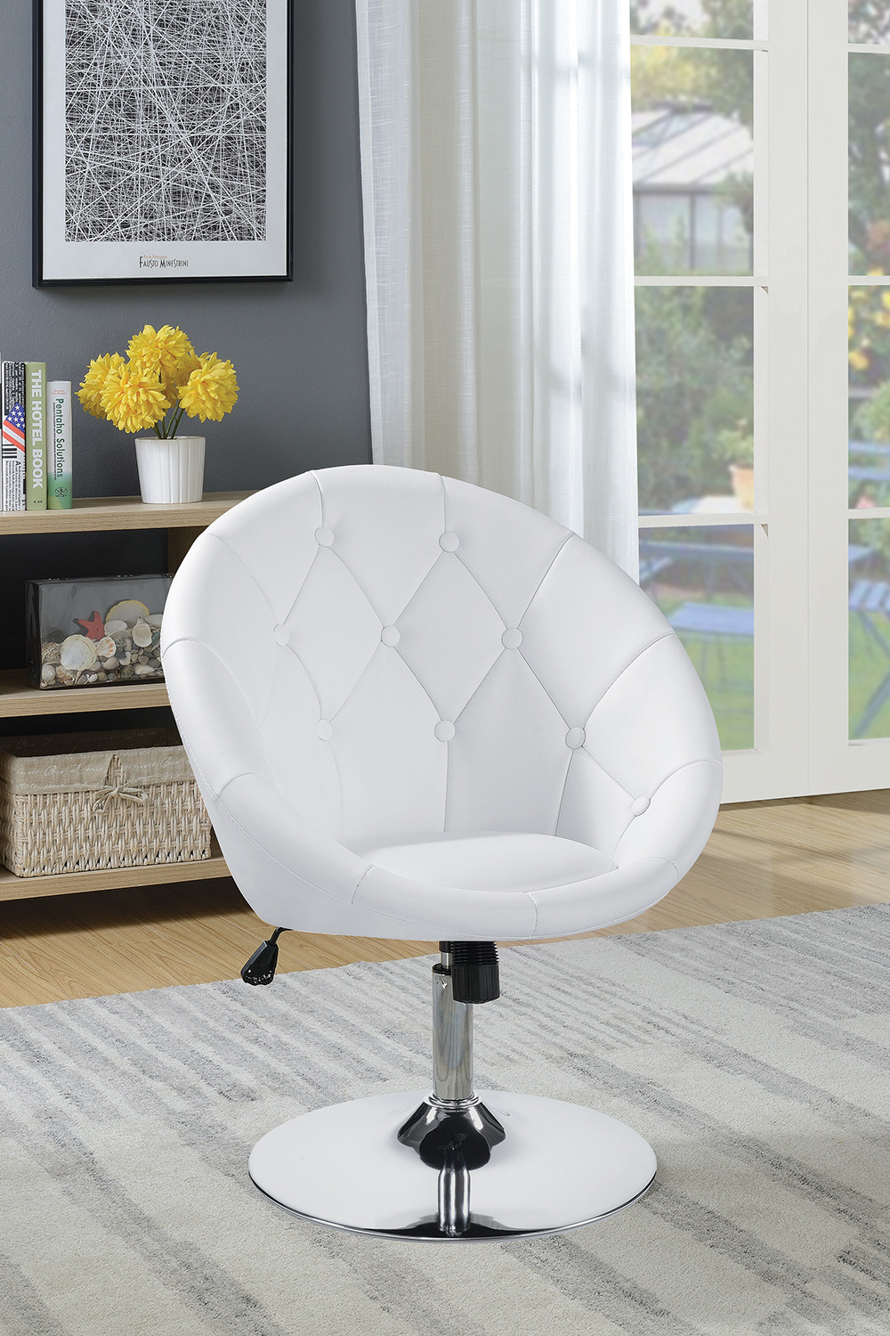 Coaster™ Round Tufted Swivel Chair - White/Chrome