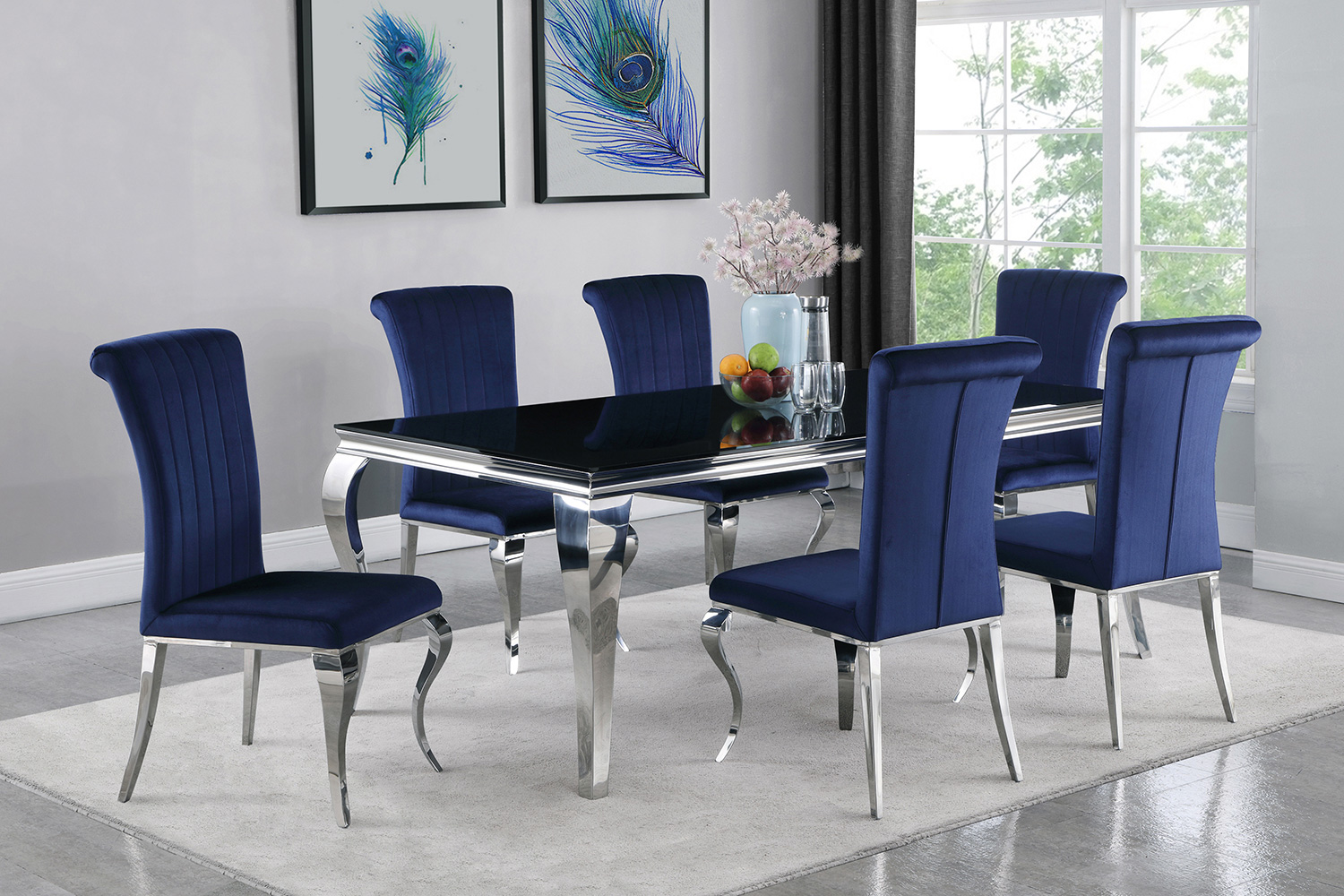 Coaster Carone Upholstered Side Chairs (Set Of 4) - Ink Blue/Chrome