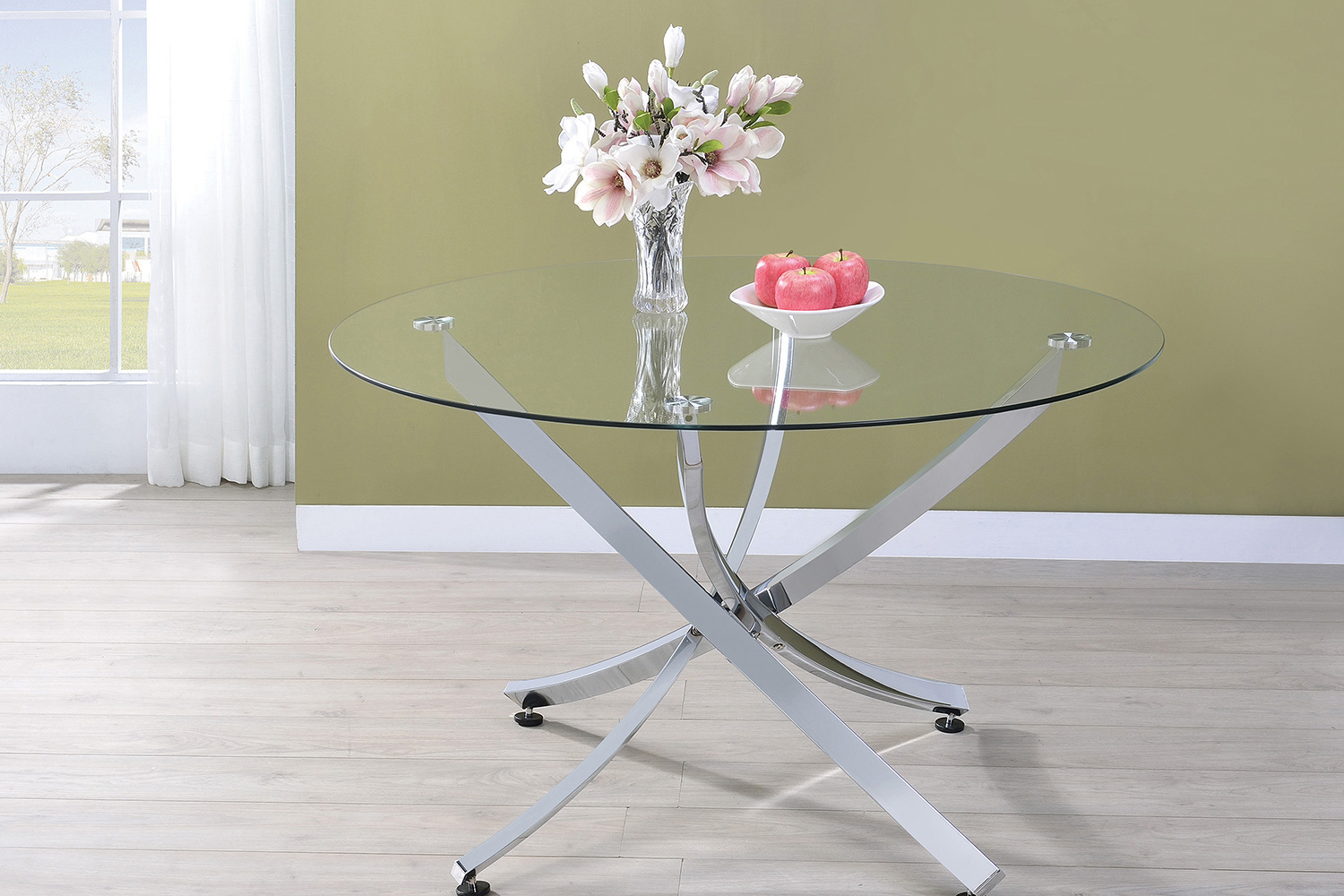 Coaster - Beckham Round Dining Table in Chrome/Clear