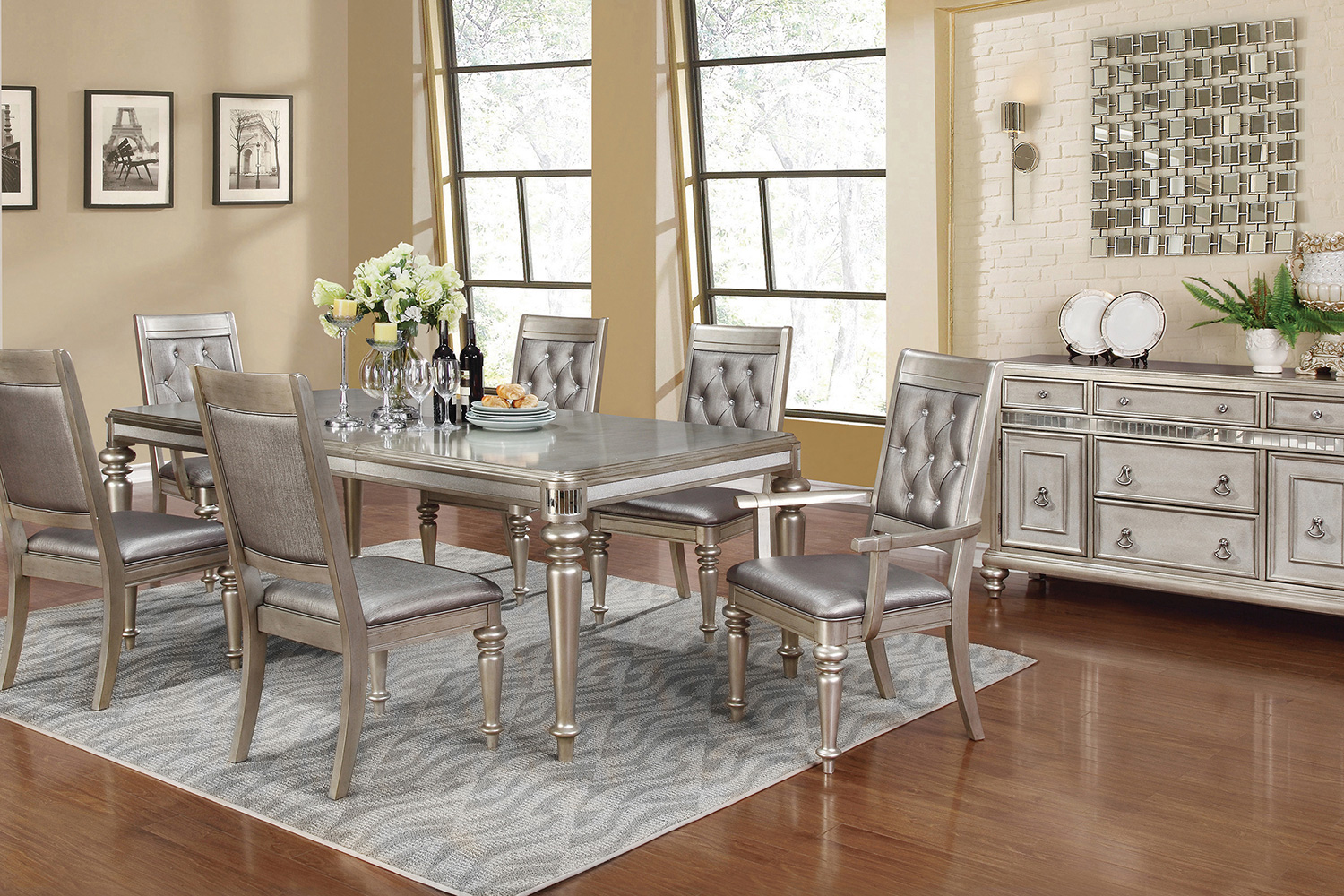 Coaster - Danette Rectangular Dining Table With Leaf in Metallic Platinum