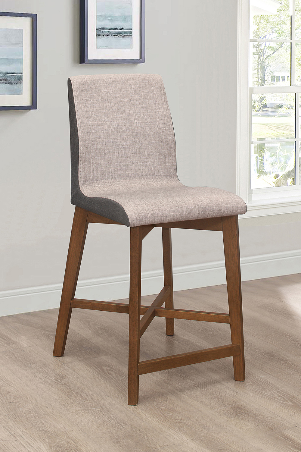 Coaster - Upholstered Counter Height Stools (Set Of 2) in Light Gray/Natural Walnut