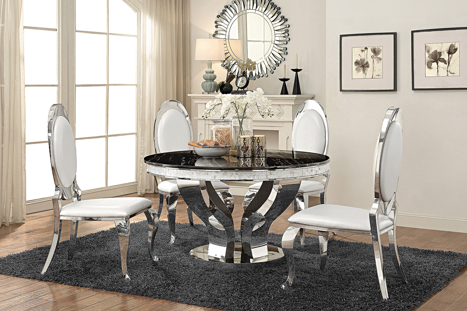 Coaster - Anchorage Round Dining Table in Chrome/Black