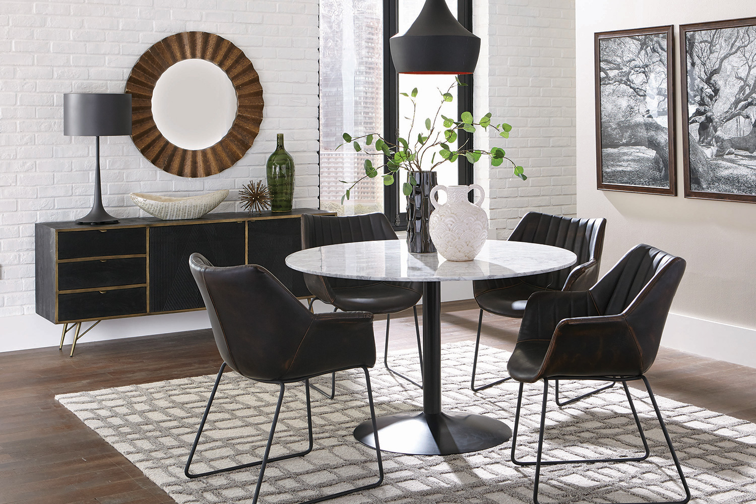 Coaster - Bartole Round Dining Table in White/Matte Black