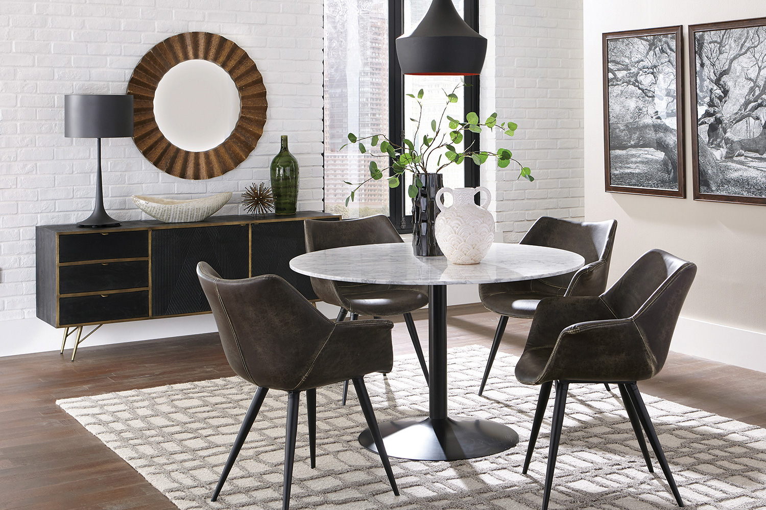 Coaster - Bartole Round Dining Table in White/Matte Black