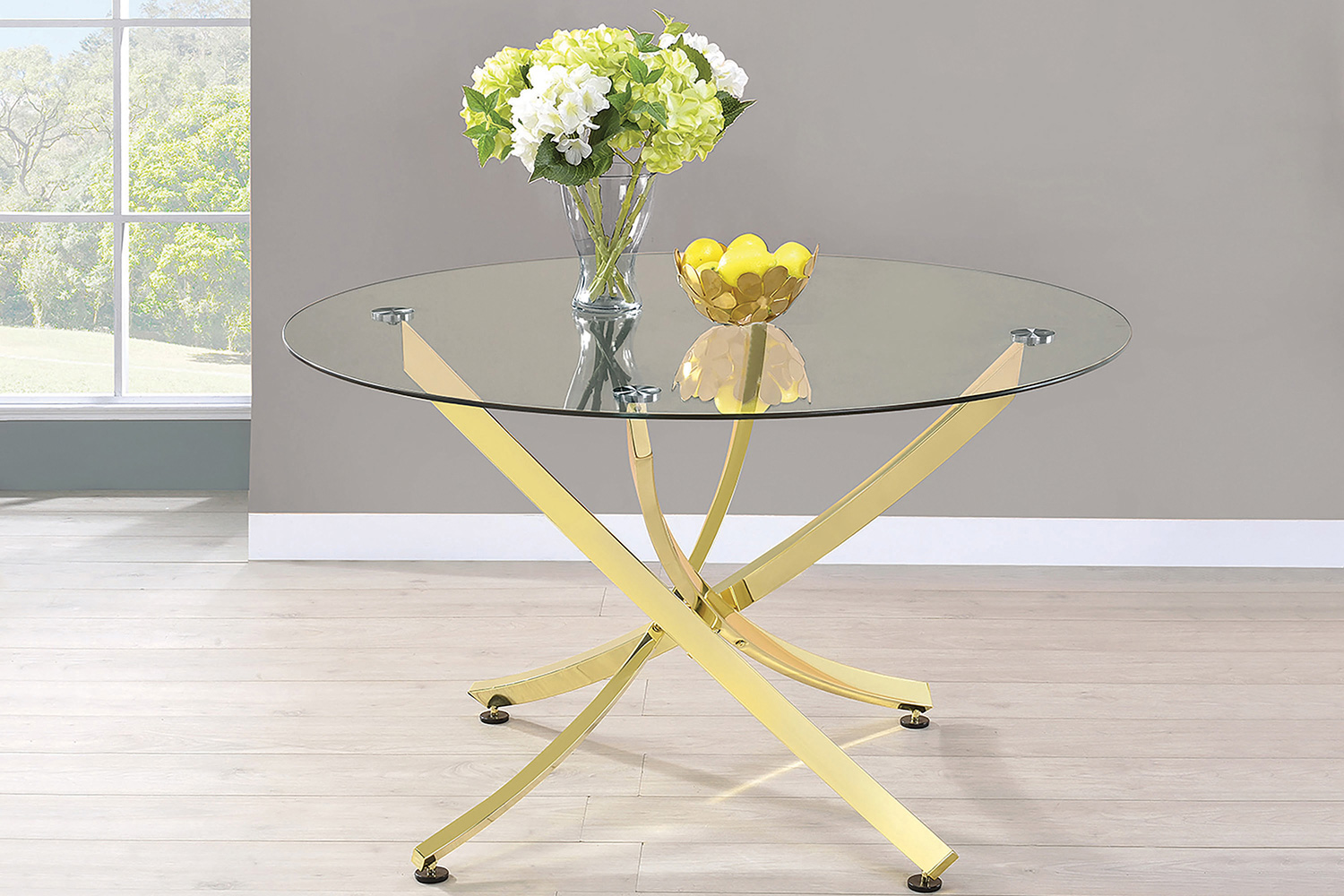 Coaster - Chanel Round Dining Table in Brass/Clear