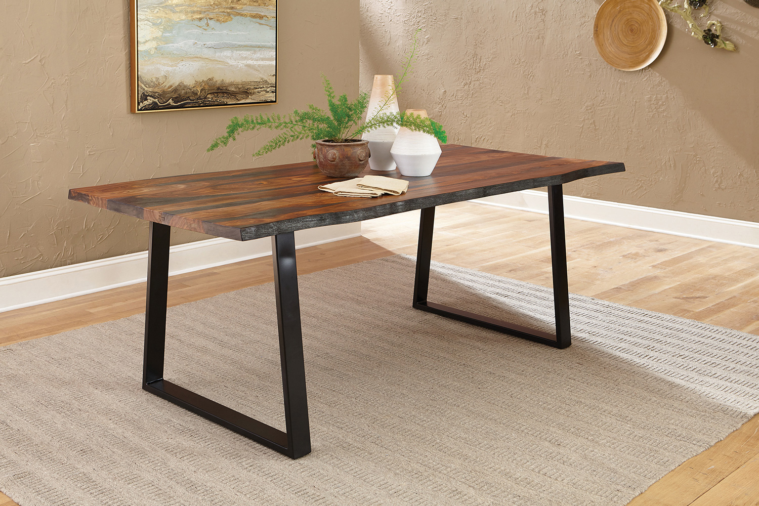 Coaster - Ditman Live Edge Dining Table in Gray Sheesham/Black