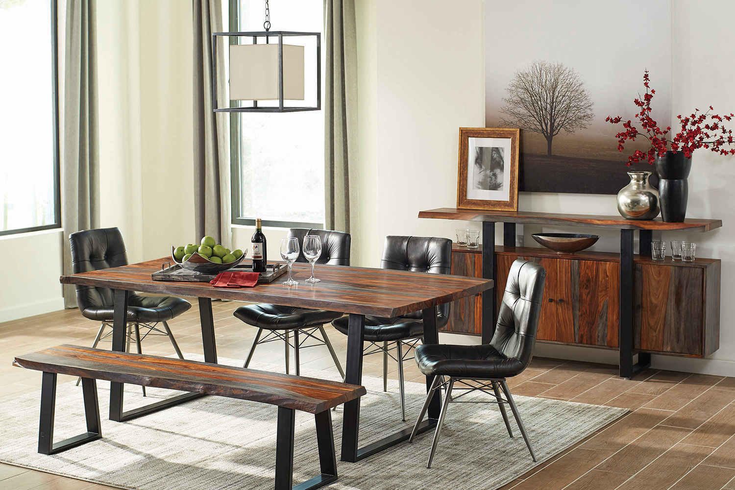 Coaster - Ditman Live Edge Dining Table in Gray Sheesham/Black