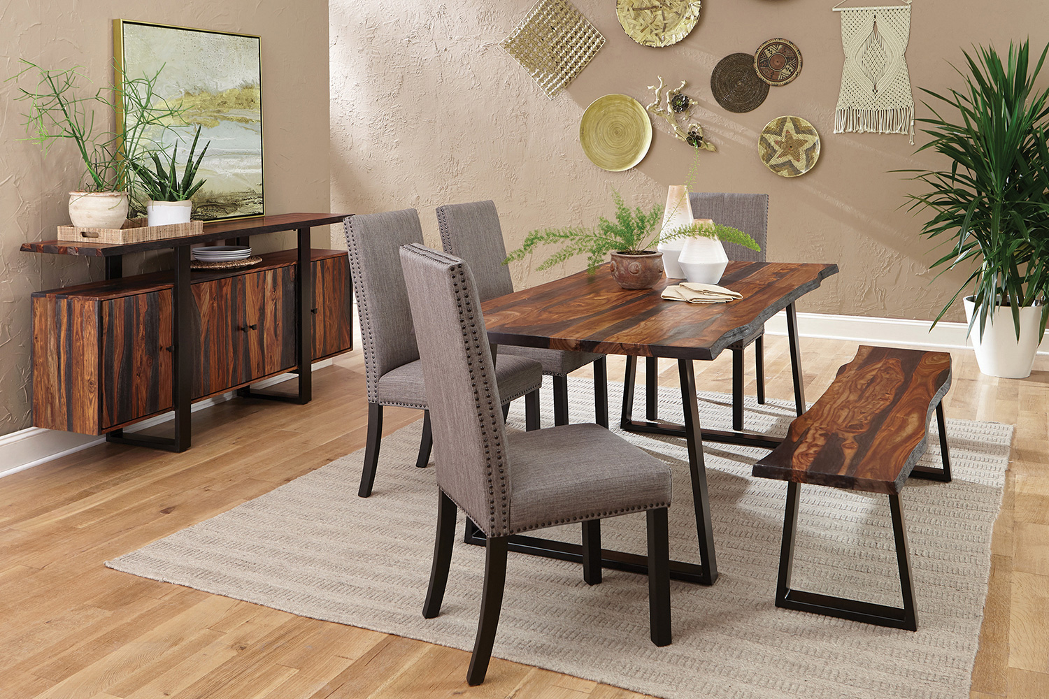 Coaster - Ditman Live Edge Dining Table in Gray Sheesham/Black