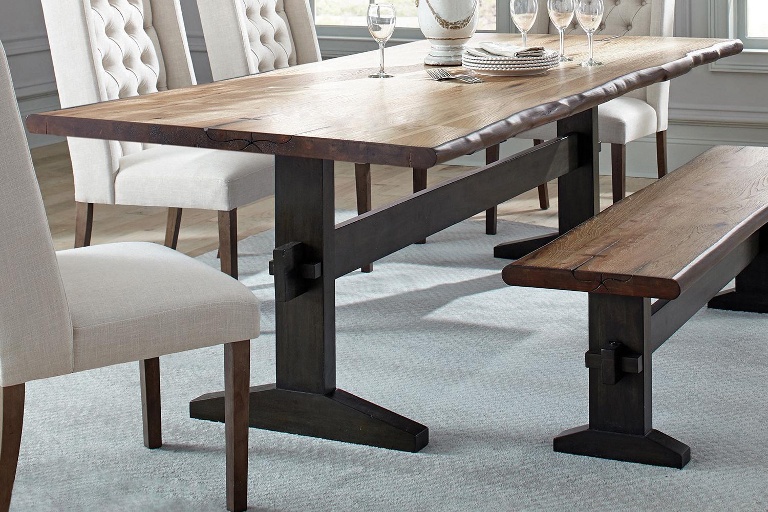 Coaster - Bexley Live Edge Trestle Dining Table in Natural Honey/Espresso