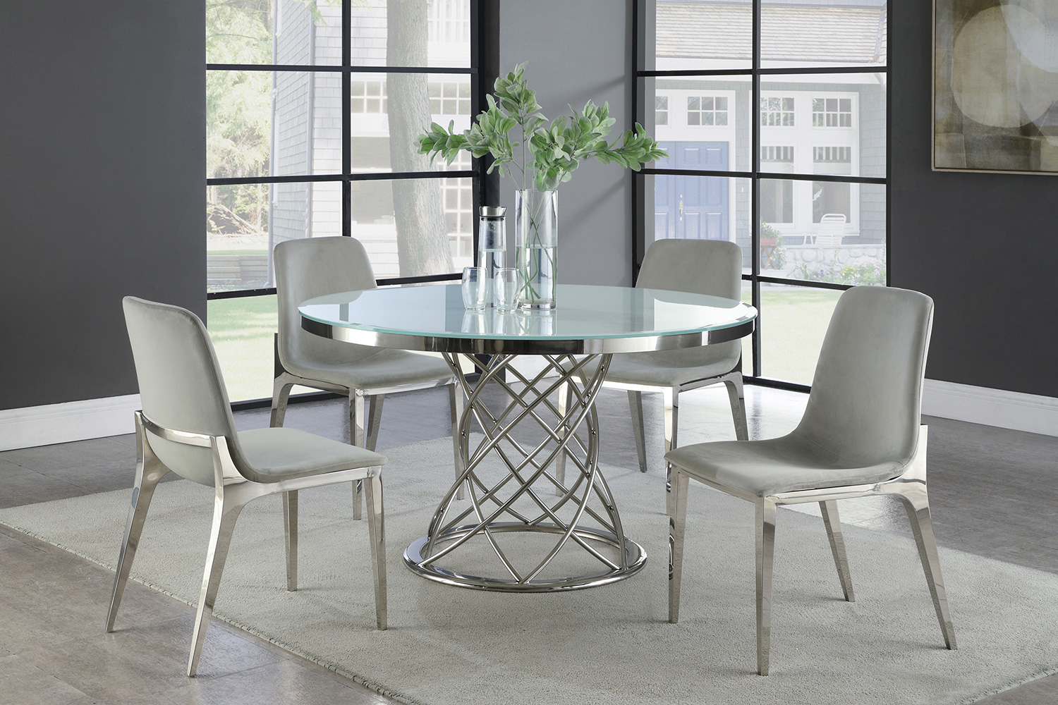 Coaster - Irene Round Glass Top Dining Table in White/Chrome