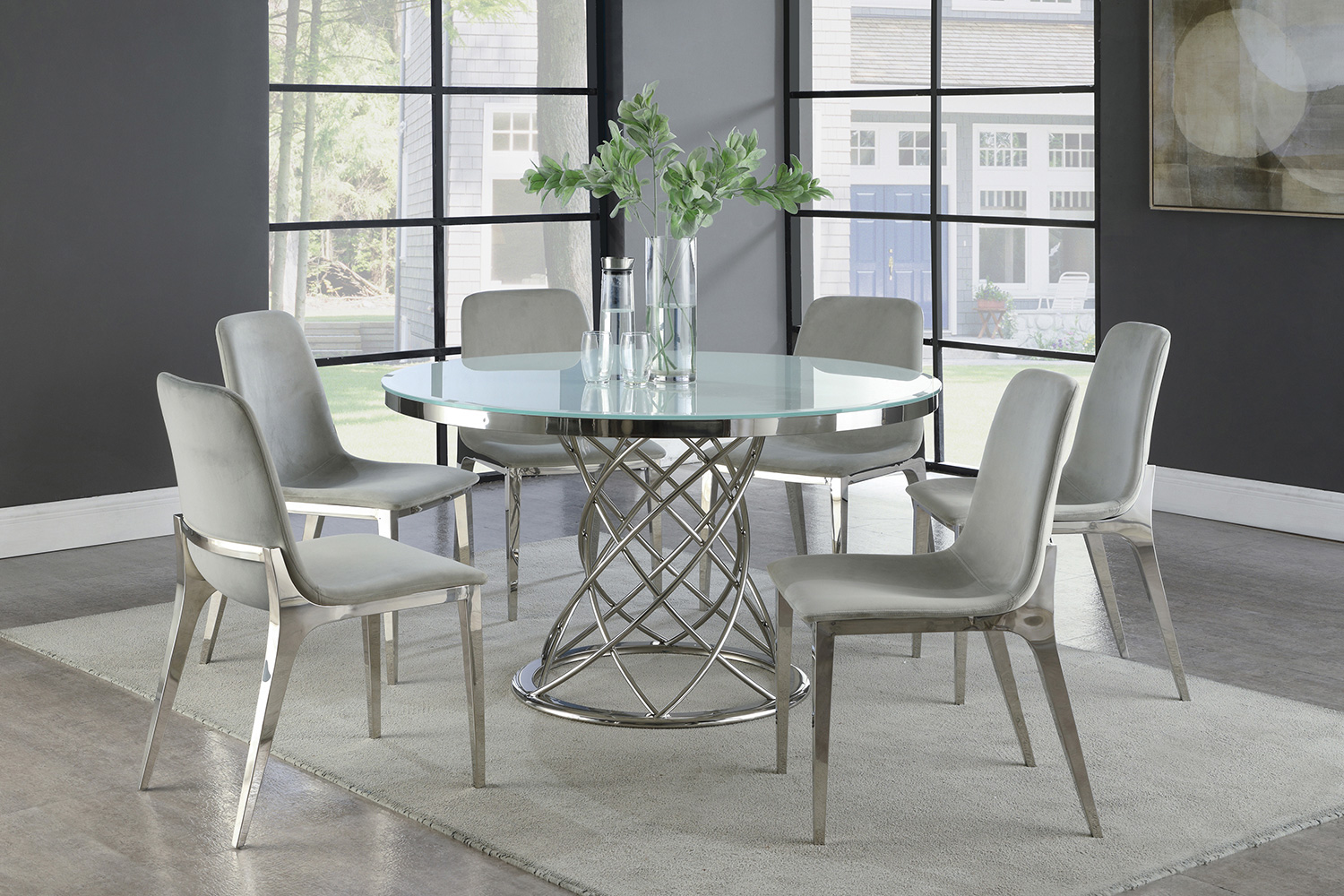 Coaster - Irene Round Glass Top Dining Table in White/Chrome