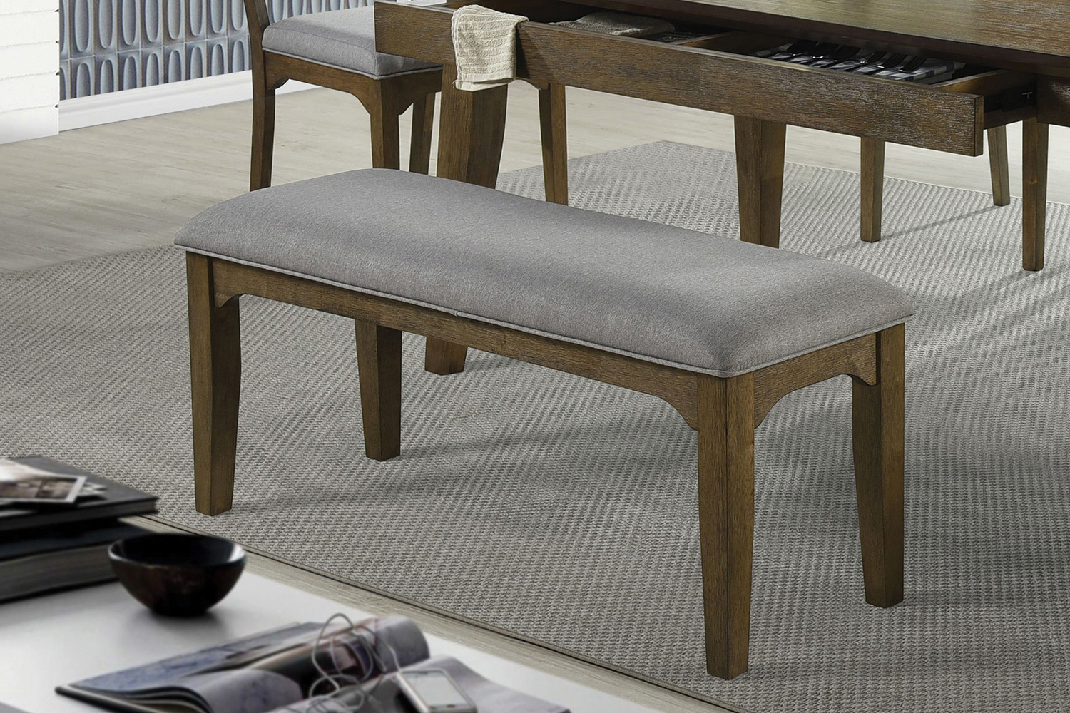 Coaster - Rayleene Upholstered Bench in Gray/Medium Brown