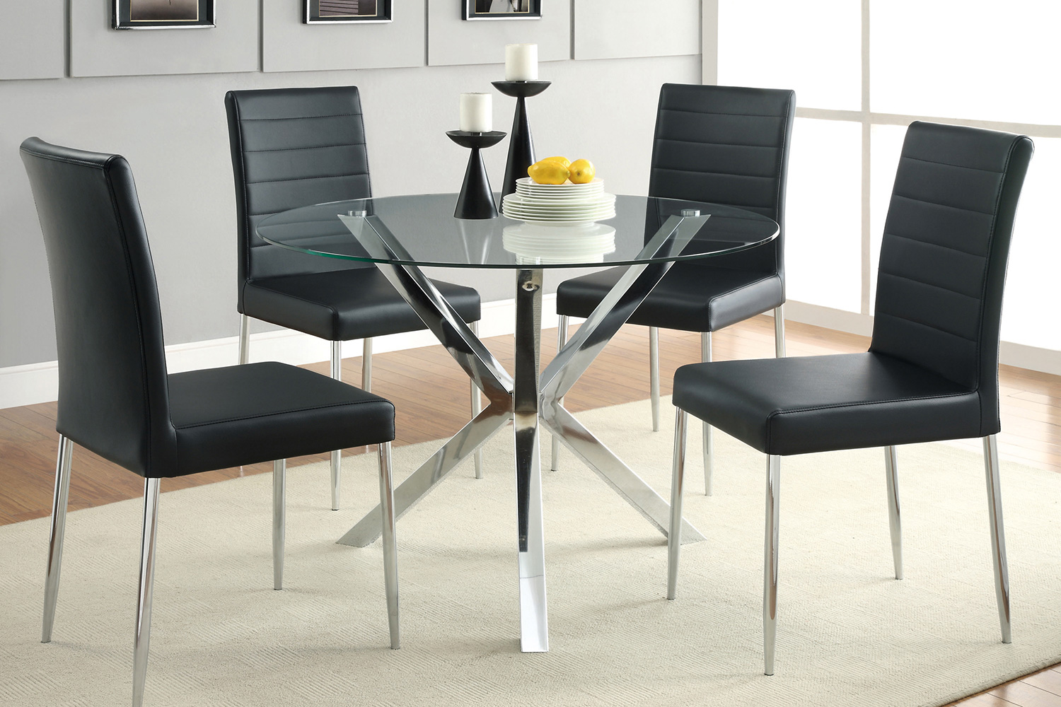 Coaster - Vance Glass Top Dining Table With X-Cross Base in Chrome