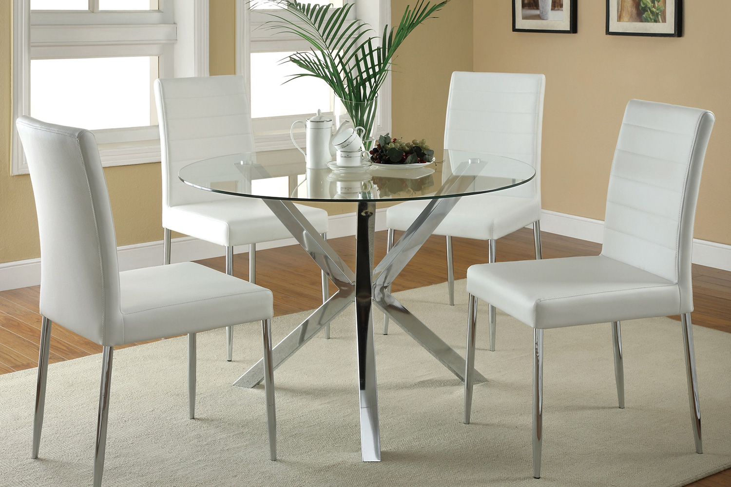 Coaster - Vance Glass Top Dining Table With X-Cross Base in Chrome