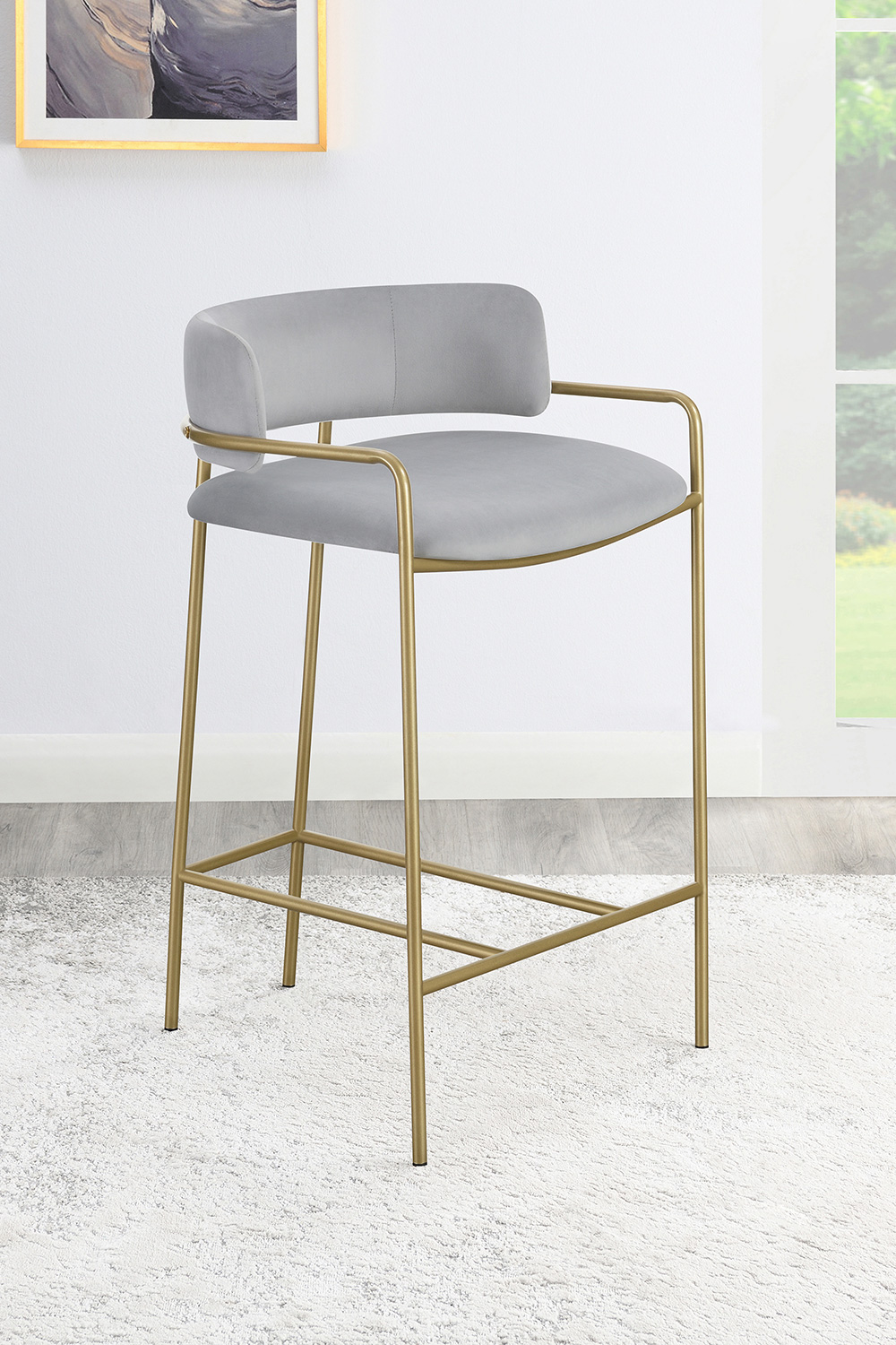 Coaster - Upholstered Low Back Stool 182159 in Gray/Gold