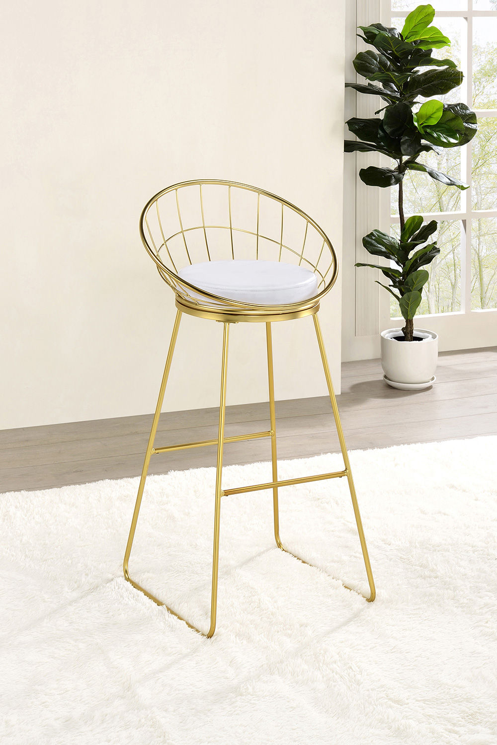 Coaster Padded Seat Bar Stools (Set Of 2) - White/Matte Brass