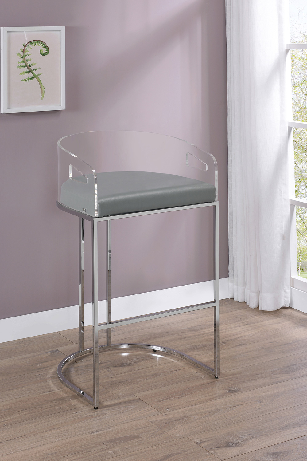 Coaster - Acrylic Back Bar Stools (Set Of 2) in Gray/Chrome